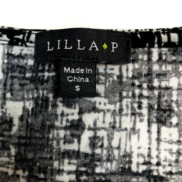 LILLA P Small Grey Black White V-Neck Wrap Ruched Fit & Flare Top - Picture 2 of 11